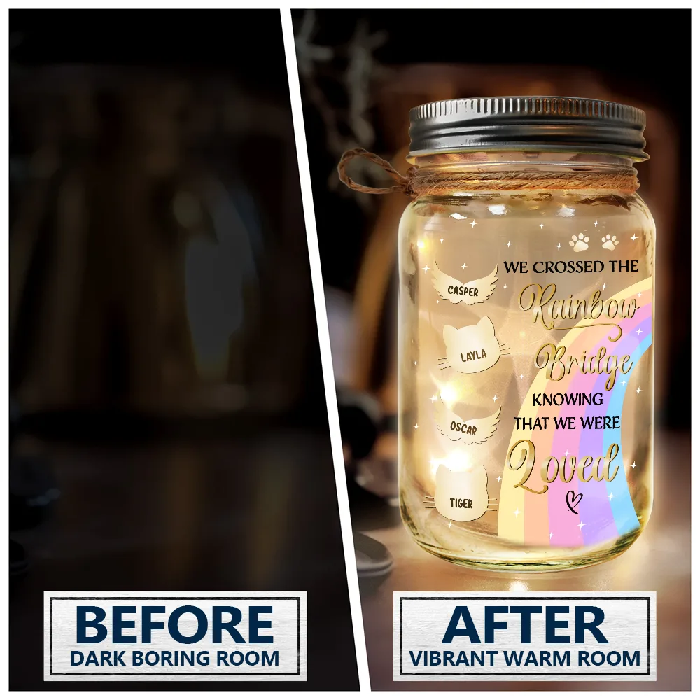 I Crossed The Rainbow Bridge Memorial Pet - Personalized Mason Jar Light - Image 4