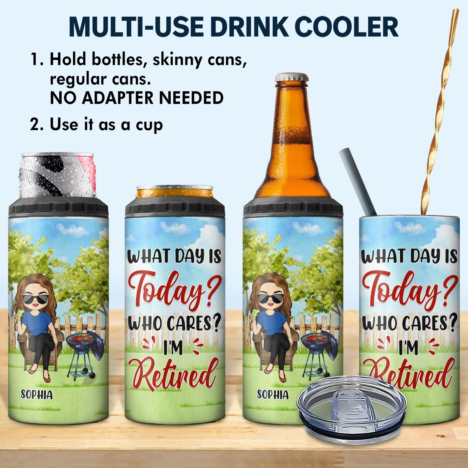 I Don't Give A Sip I'm Retired - Retirement Gift, Gift For Grandparents - Personalized Custom 4 In 1 Can Cooler Tumbler - Image 2