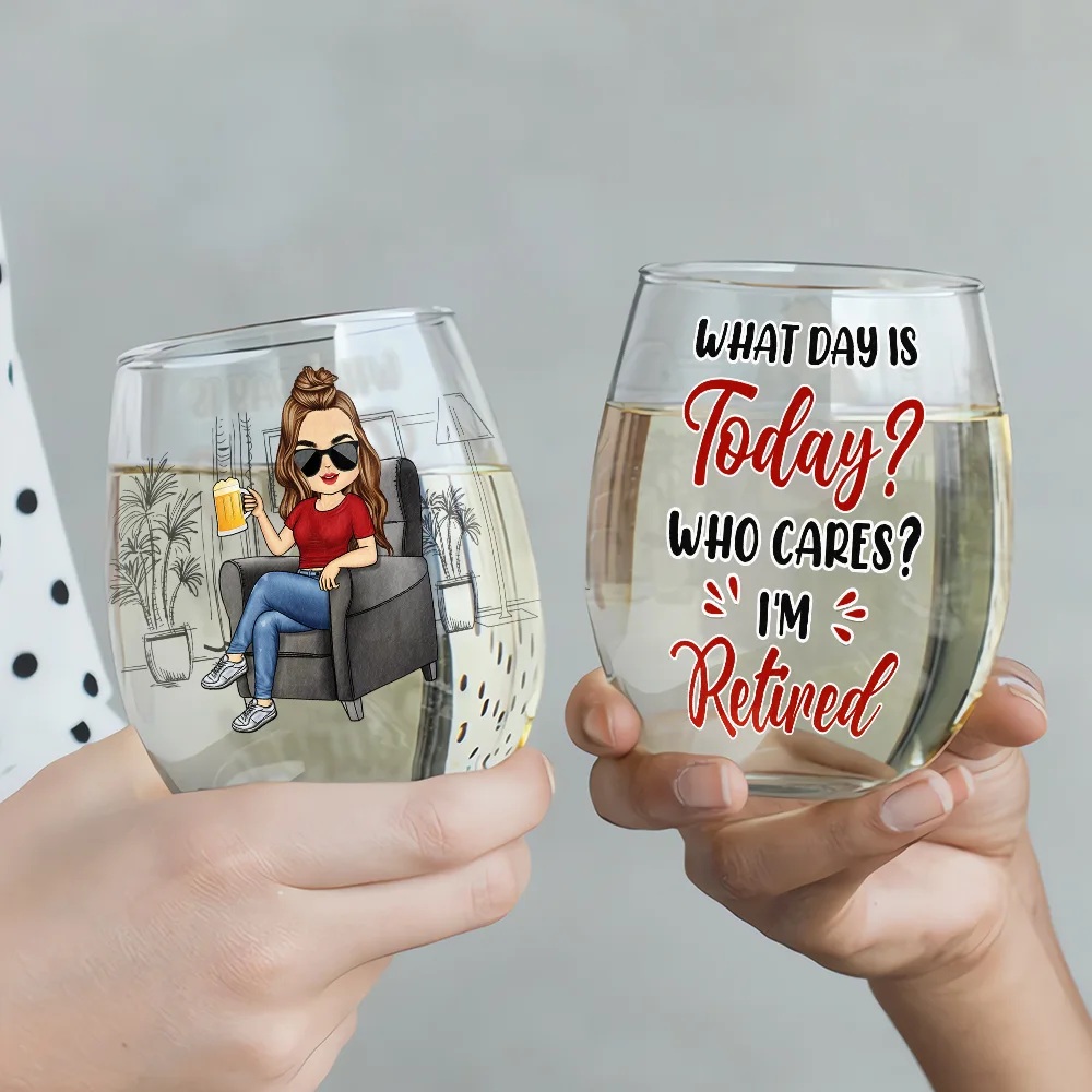 I Don't Give A Sip Retired - Personalized Stemless Wine Glass - Image 3