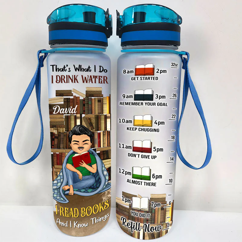 I Drink Water I Read Books - Gift For Book Lovers - Personalized Custom Water Tracking Bottle - Image 2
