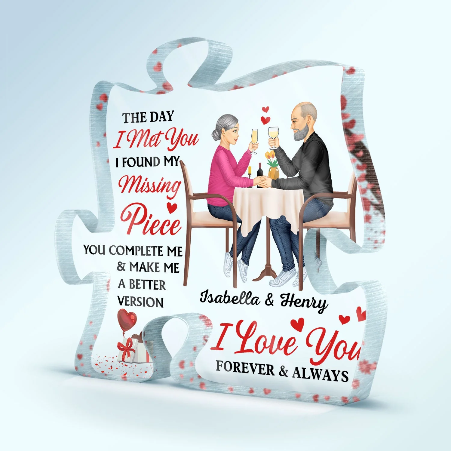 I Found My Missing Piece Couple Sideview Sitting - Gift For Spouse, Husband, Wife - Personalized Puzzle Shaped Acrylic Plaque - Image 2