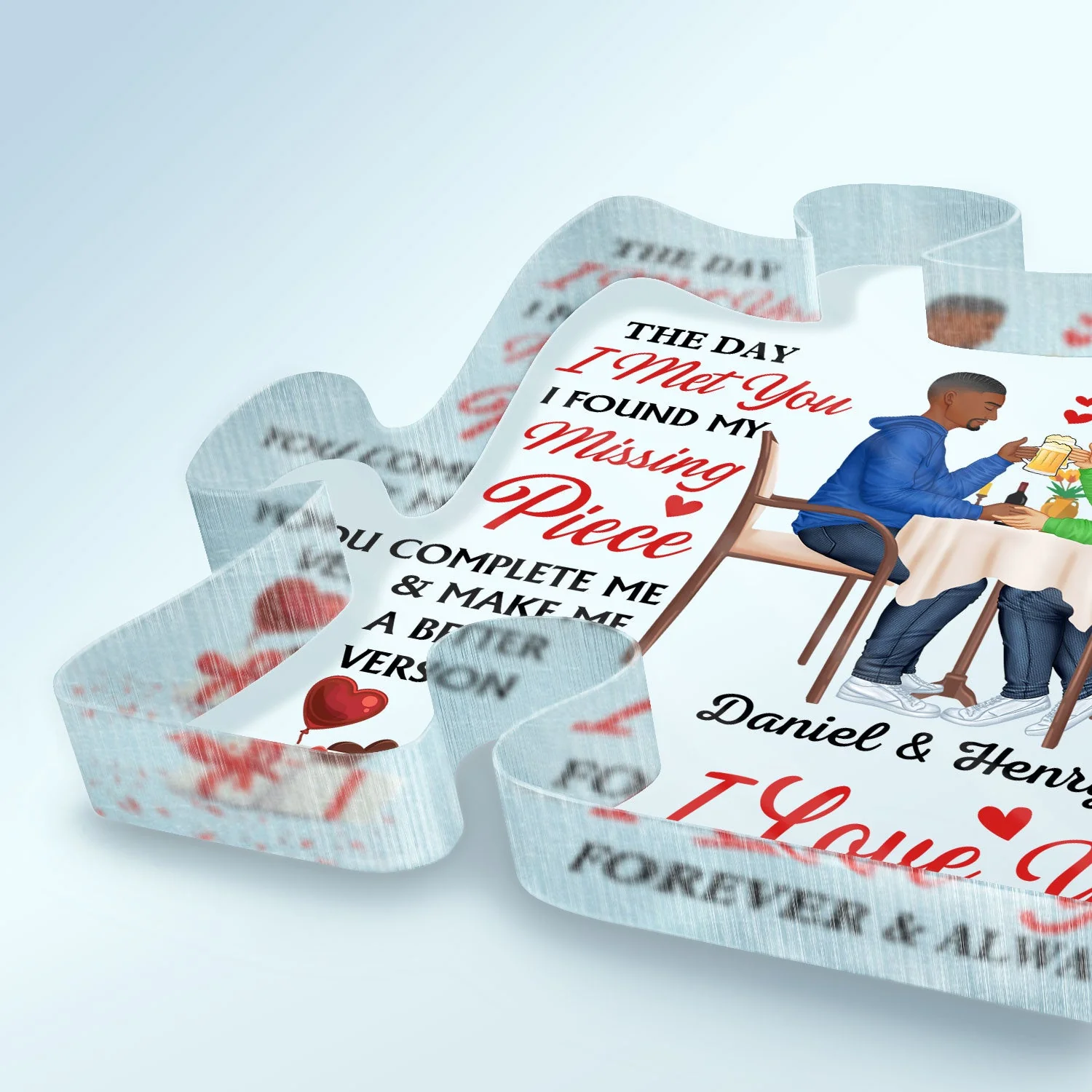 I Found My Missing Piece Couple Sideview Sitting - Gift For Spouse, Husband, Wife - Personalized Puzzle Shaped Acrylic Plaque - Image 3