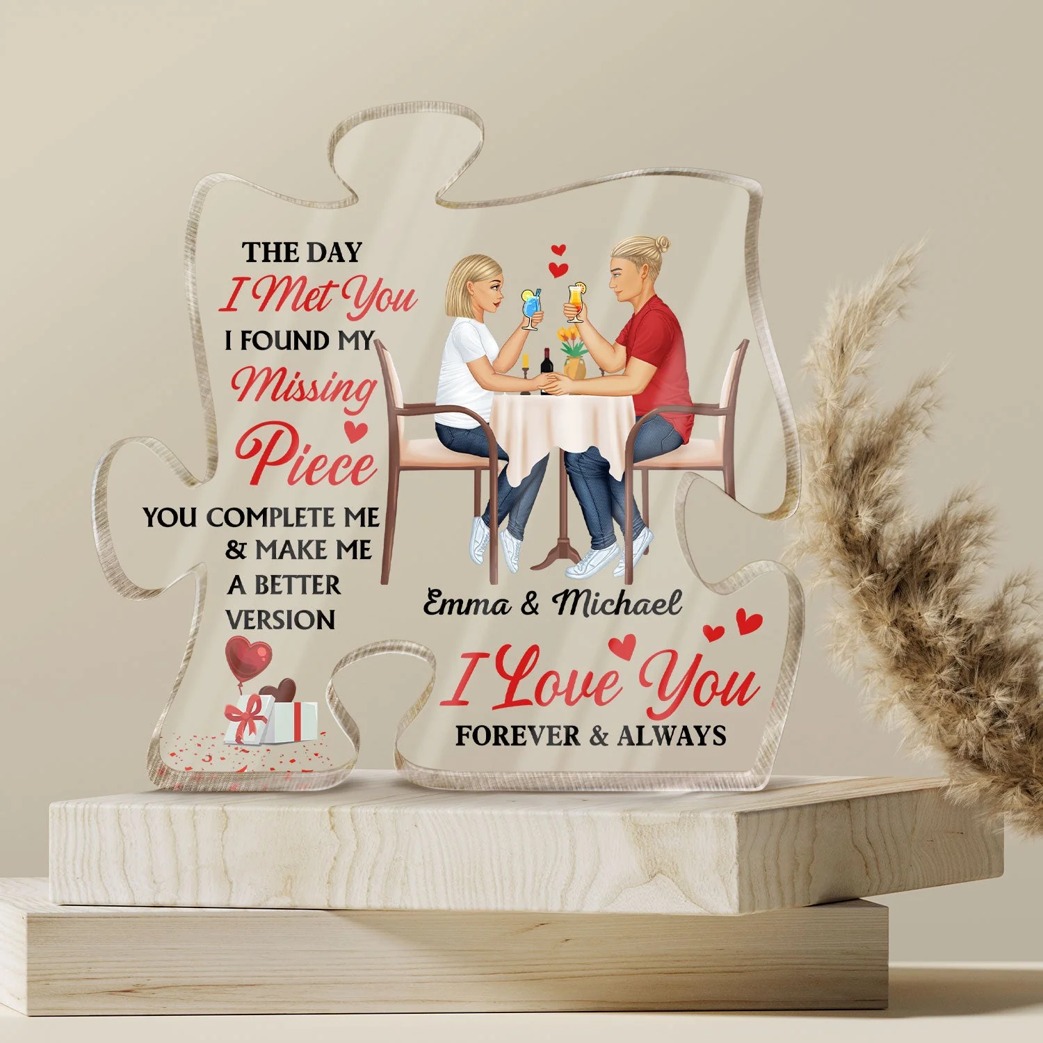 I Found My Missing Piece Couple Sideview Sitting - Gift For Spouse, Husband, Wife - Personalized Puzzle Shaped Acrylic Plaque - Image 4
