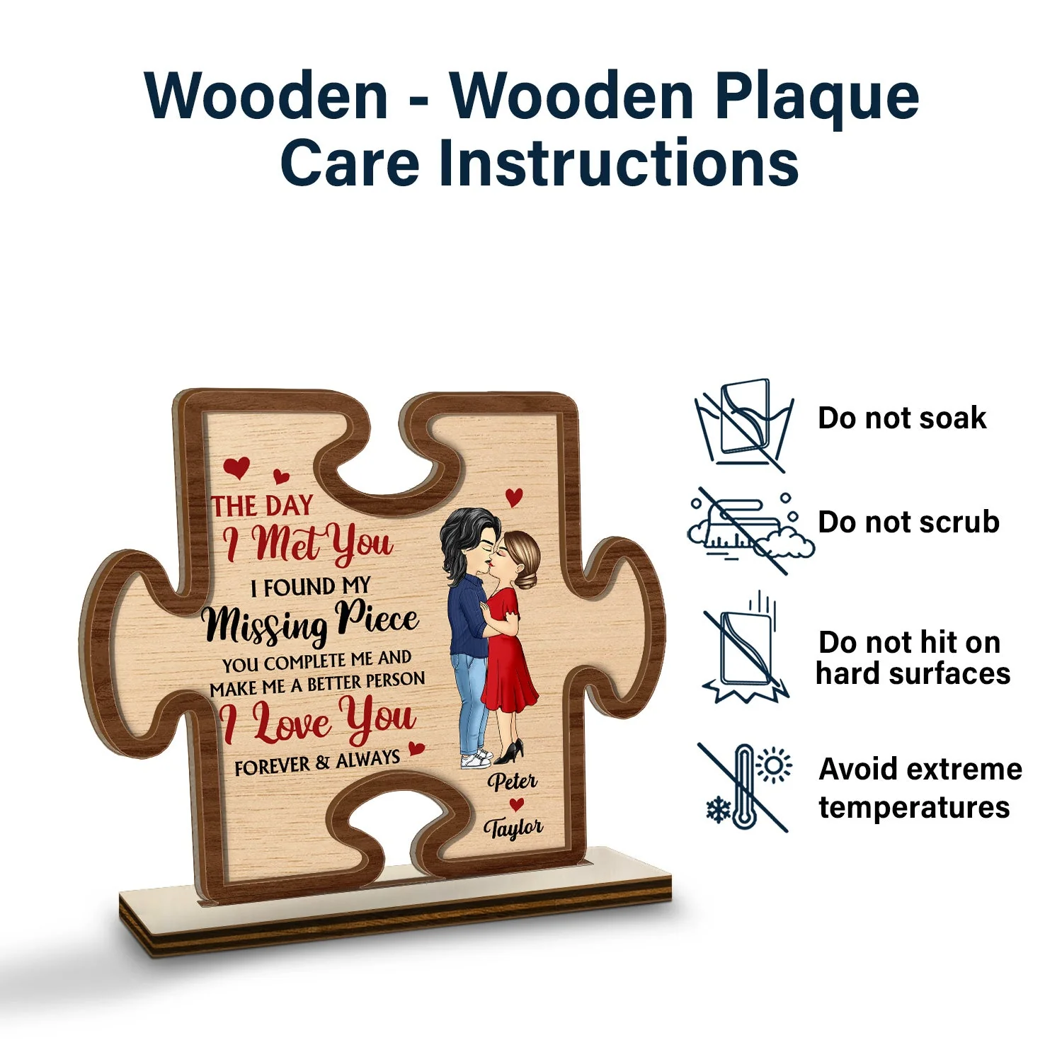 I Found My Missing Piece - Gift For Couple - Personalized Custom Shaped 2-Layered Wooden Plaque - Image 4