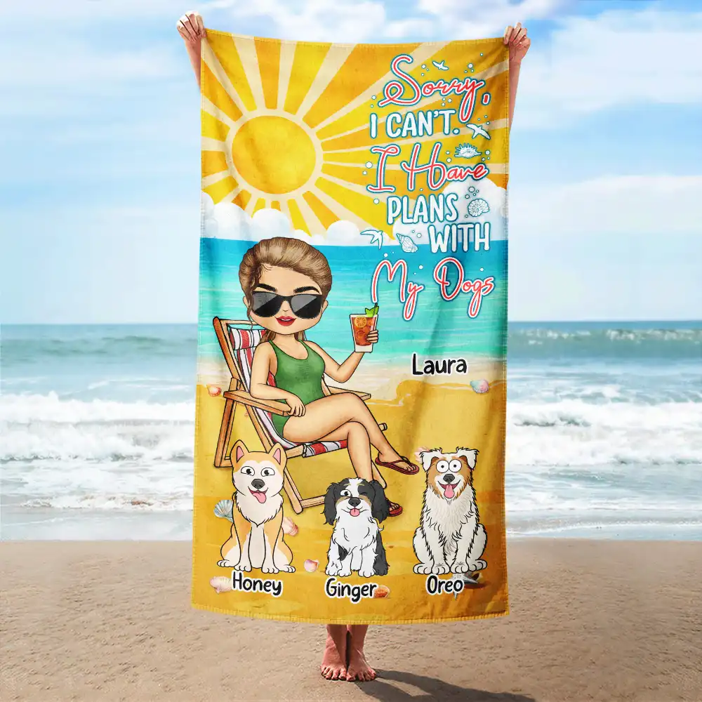 I Have Plans With My Dogs Summer Beach Vibes - Personalized Beach Towel - Image 2
