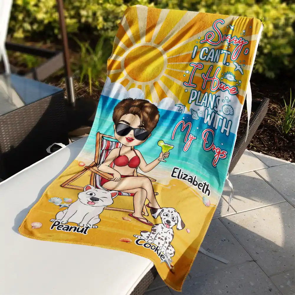 I Have Plans With My Dogs Summer Beach Vibes - Personalized Beach Towel - Image 3