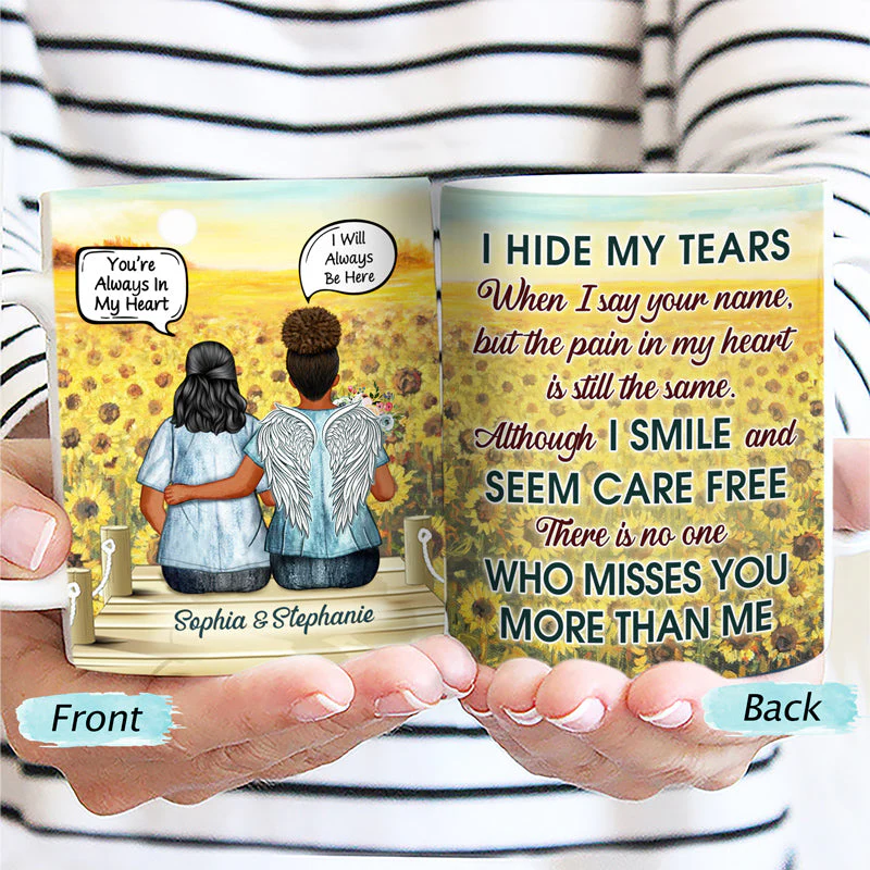 I Hide My Tears When I Say Your Name Couple - Memorial Gift - Personalized Custom White Edge-to-Edge Mug - Image 2