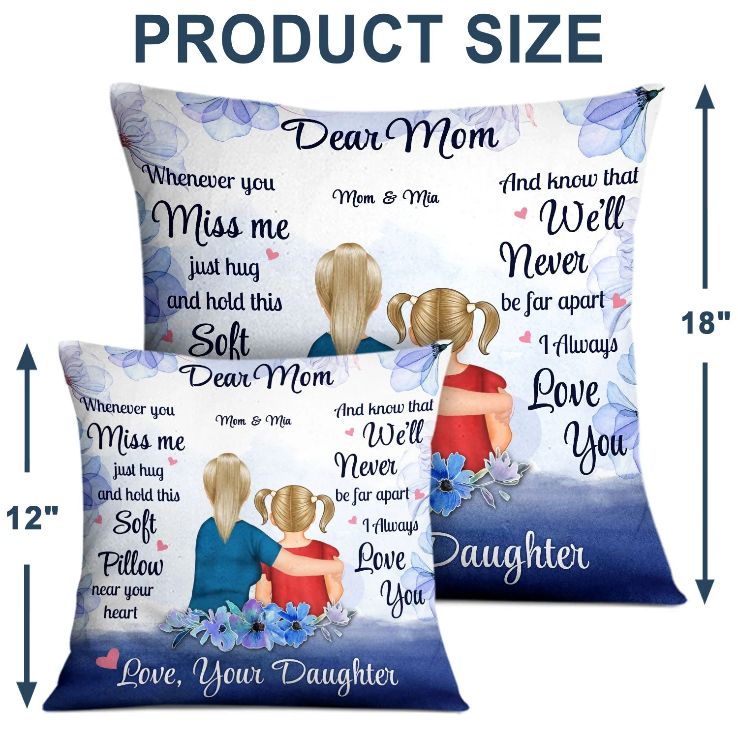 I Hugged This Soft Pillow Morning, Noon And Night Watercolor Style - Birthday, Loving Gift For Mom, Mother, Grandma, Grandmother, Daughter, Granddaughter - Personalized Custom Pillow - Image 4