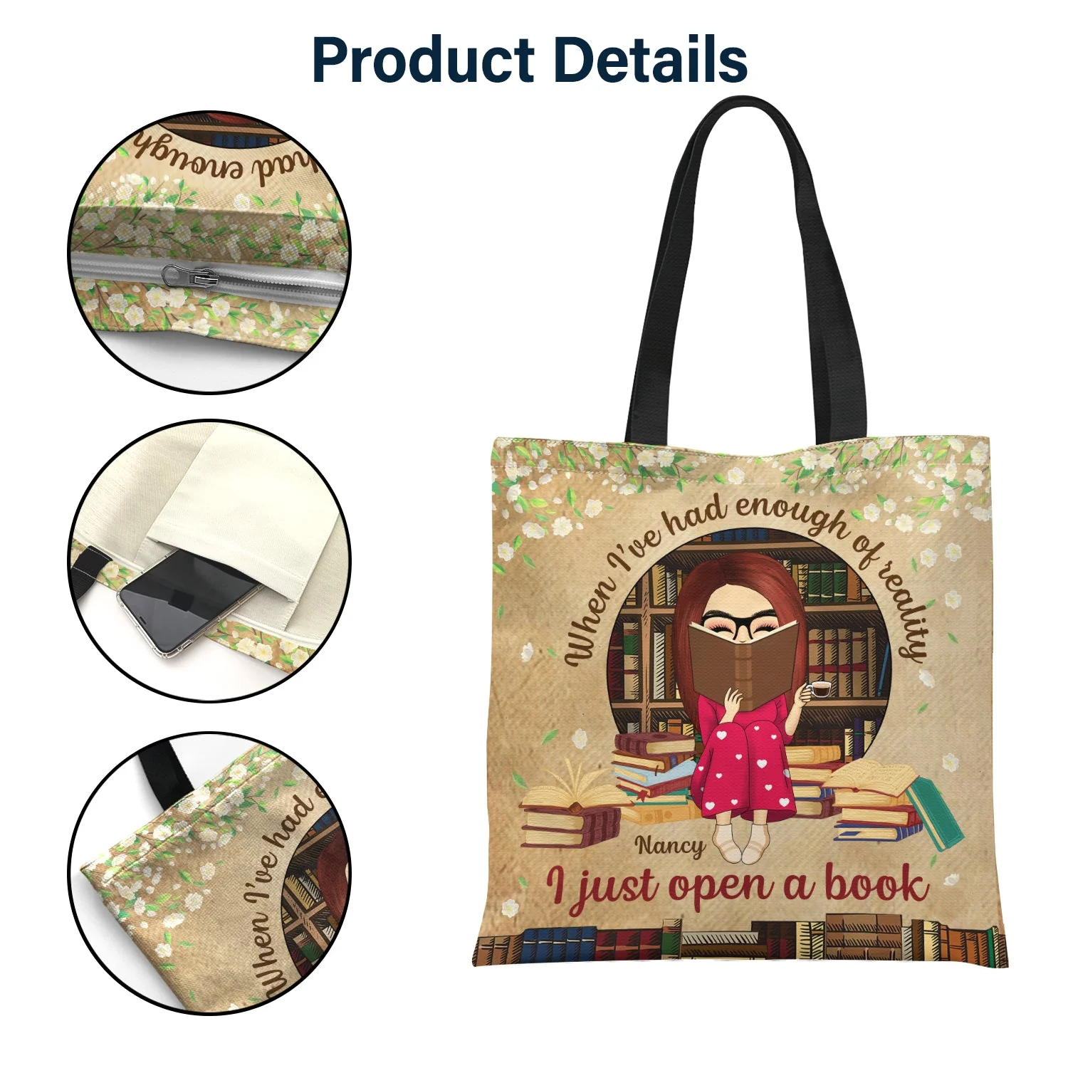 I Just Open A Book - Gift For Book Lover - Personalized Custom Zippered Canvas Bag - Image 5