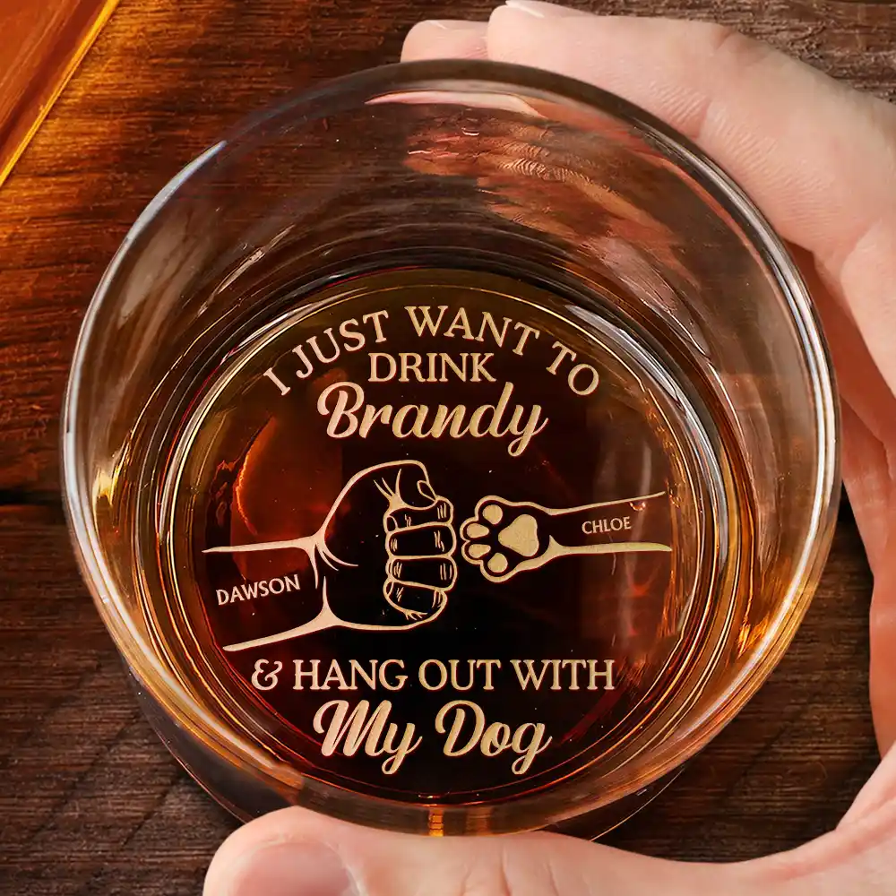 I Just Want To Drink Bourbon And Hang Out With My Dog - Personalized Engraved Whiskey Glass - Image 2