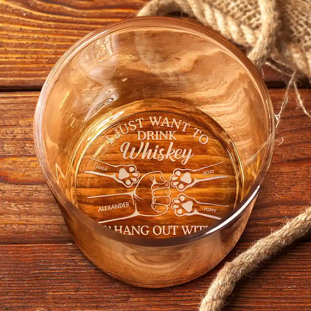 I Just Want To Drink Bourbon And Hang Out With My Dog - Personalized Engraved Whiskey Glass - Image 3