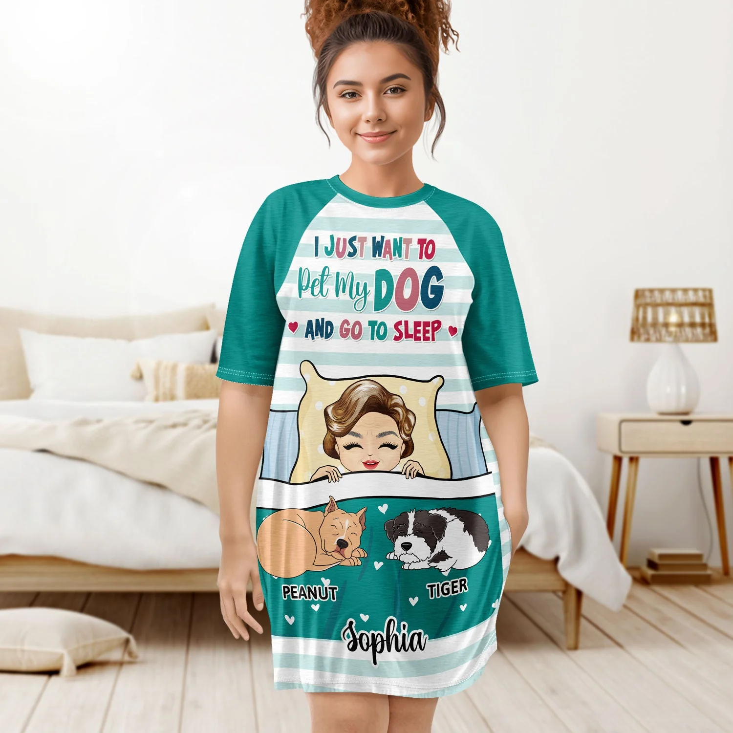 I Just Want To Pet My Dog And Go To Sleep - Gift For Dog Mom, Dog Lovers - Personalized Women's Sleep Tee - Image 3