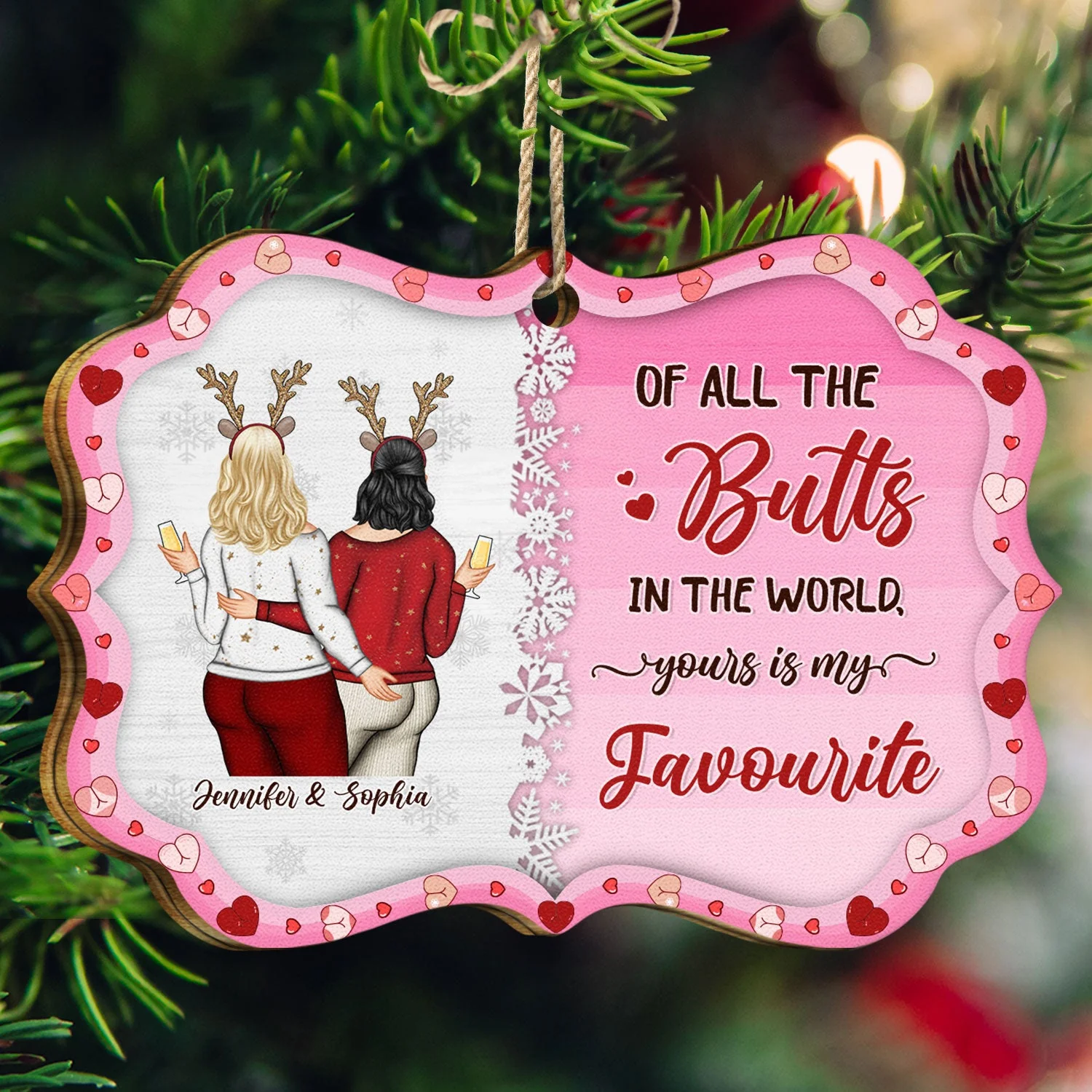 I Just Want To Touch Your Butt All The Time - Anniversary, Christmas Gift For Spouse, Lover, Husband, Wife, Boyfriend, Girlfriend, Couples - Personalized Medallion Wooden Ornament - Image 3