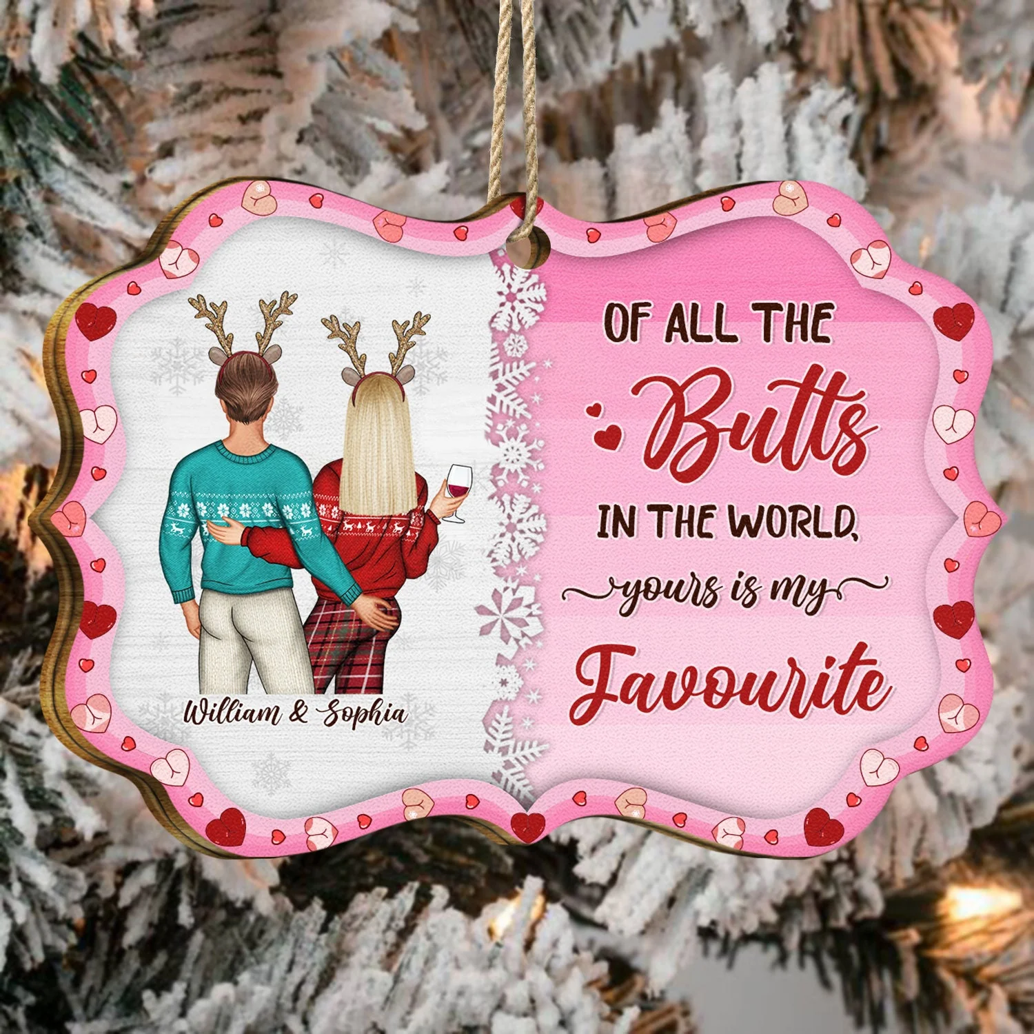 I Just Want To Touch Your Butt All The Time - Anniversary, Christmas Gift For Spouse, Lover, Husband, Wife, Boyfriend, Girlfriend, Couples - Personalized Medallion Wooden Ornament - Image 4