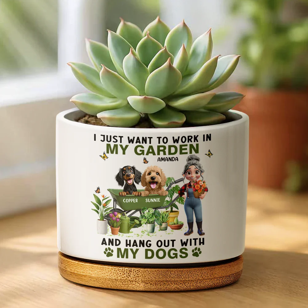 I Just Want To Work In My Garden - Personalized Ceramic Plant Pot - Image 2