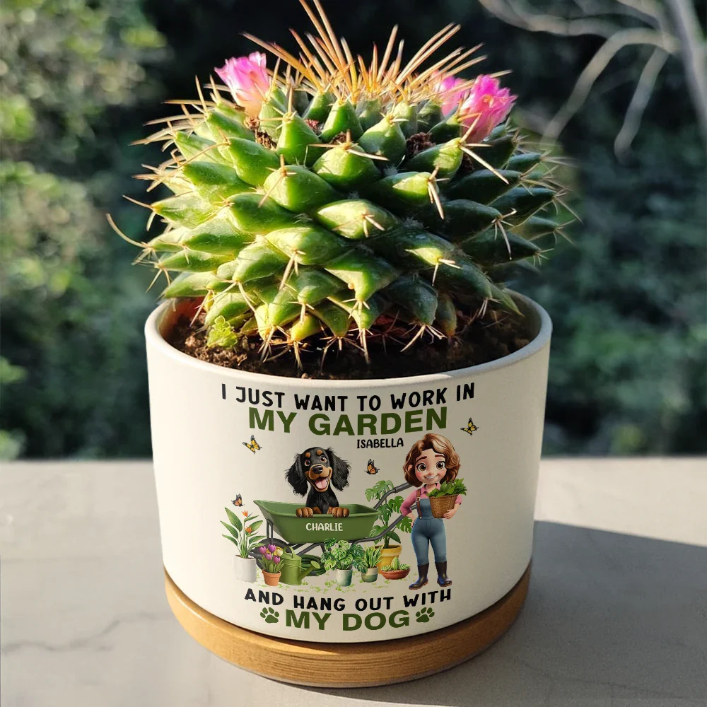 I Just Want To Work In My Garden - Personalized Ceramic Plant Pot - Image 4