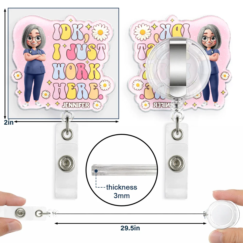 I Just Work Here Nurse - Personalized Badge Reel - Image 5