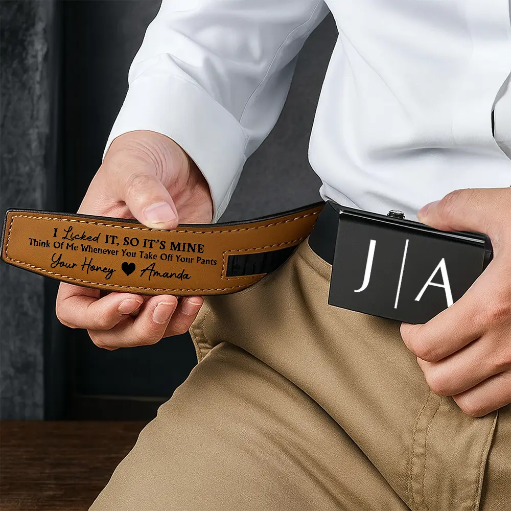 I Licked It So It's Mine Couple Initials - Personalized Leather Belt With Engraved Buckle - Image 6