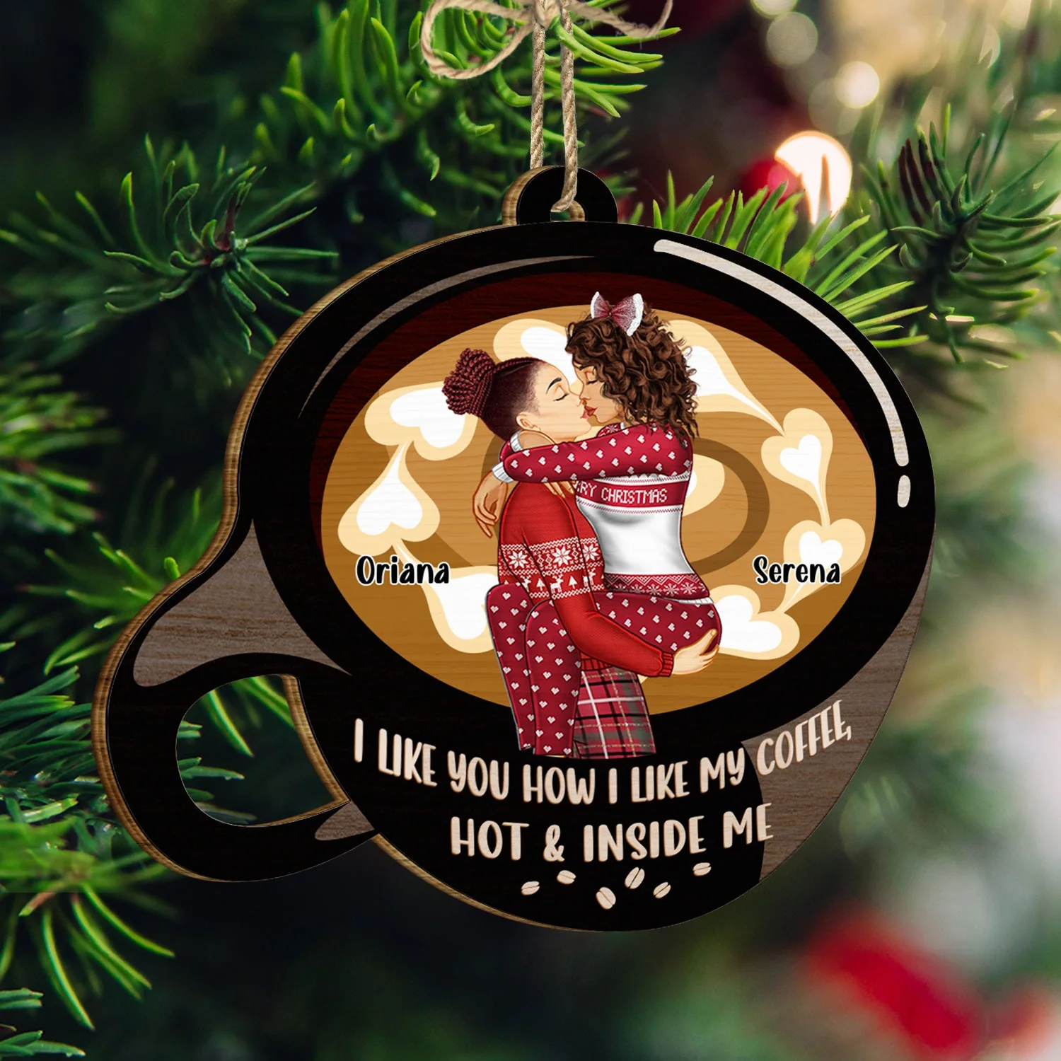 I Like You How I Like My Coffee Latte Art - Christmas Gift For Spouse, Husband, Wife, Boyfriend, Girlfriend - Personalized Custom Shaped Wooden Ornament - Image 3