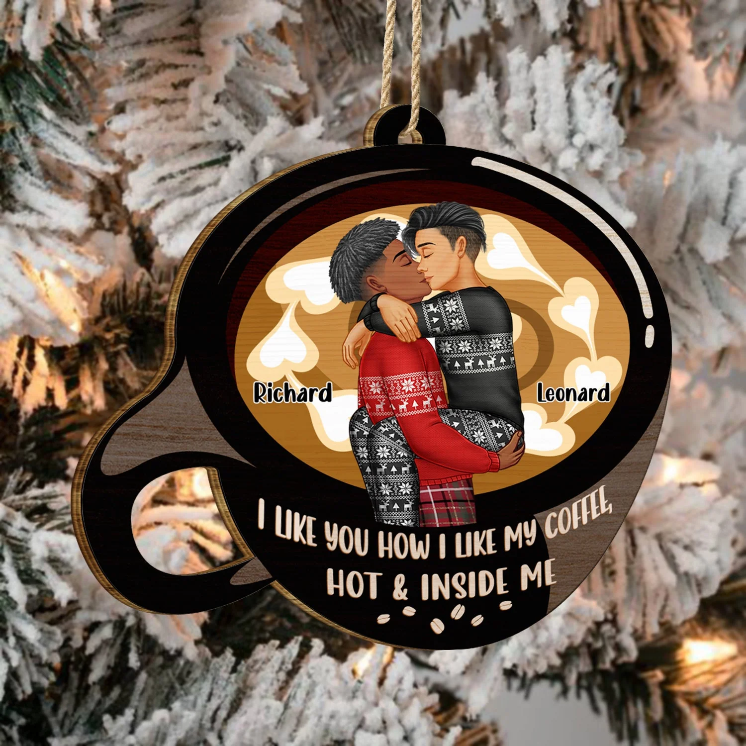 I Like You How I Like My Coffee Latte Art - Christmas Gift For Spouse, Husband, Wife, Boyfriend, Girlfriend - Personalized Custom Shaped Wooden Ornament - Image 4