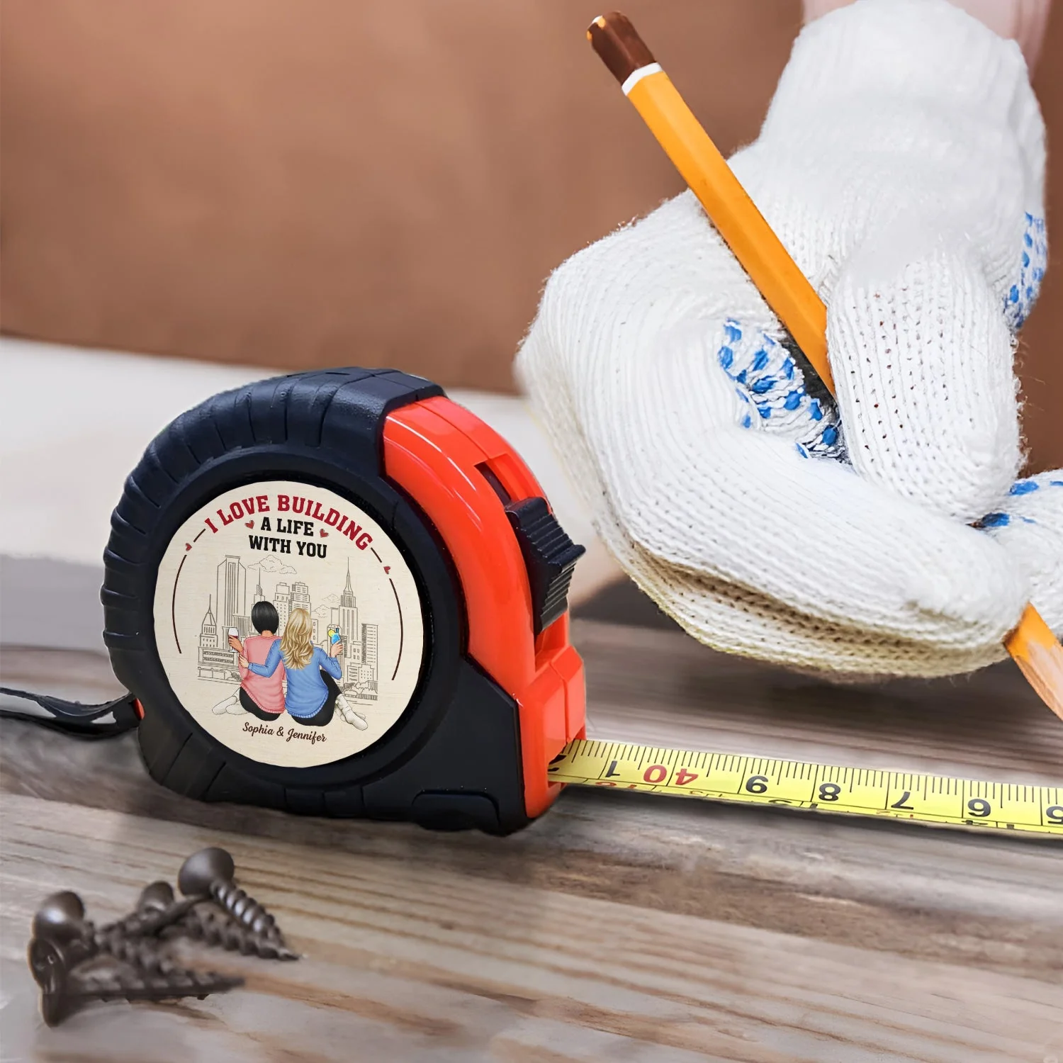 I Love Building A Life With You - Gift For Couples, Spouse, Husband, Boyfriend - Personalized Tape Measure - Image 4