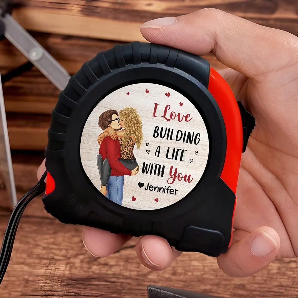 I Love Building A Life With You Kissing Couple - Personalized Tape Measure - Image 3