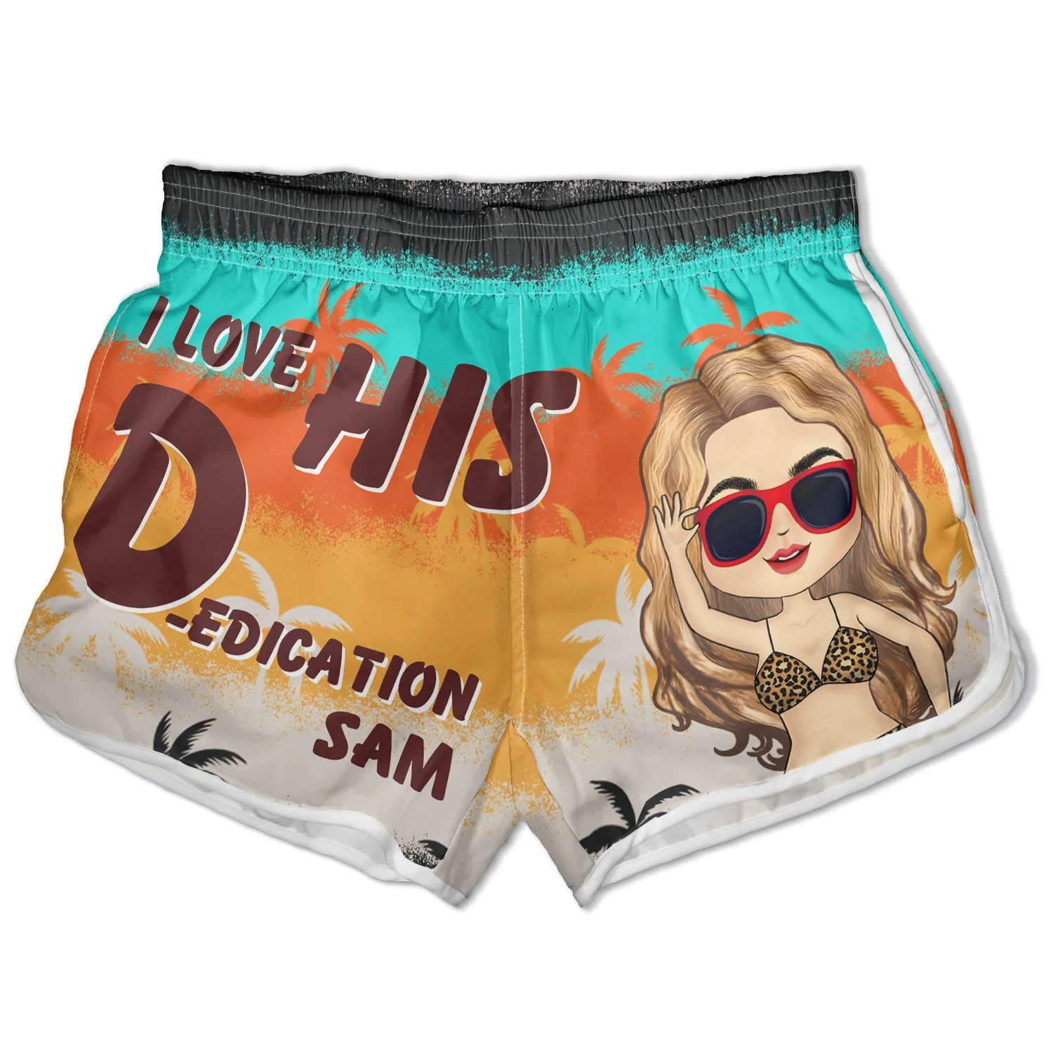 I Love His Dedication Her Personality Summer Beach Vibes - Gift For Spouse, Lover, Husband, Wife, Boyfriend, Girlfriend - Personalized Custom Couple Beach Shorts - Image 4