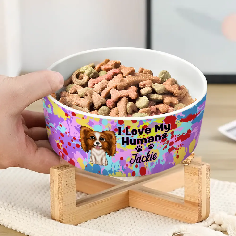 I Love My Humans - Personalized Pet Bowl - Image 3