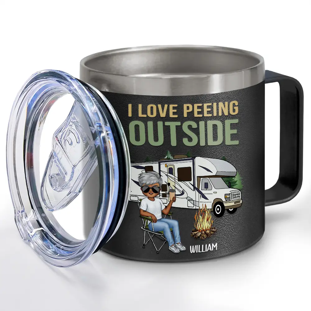 I Love Peeing Outside Camping - Personalized 14oz Stainless Steel Tumbler With Handle - Image 2