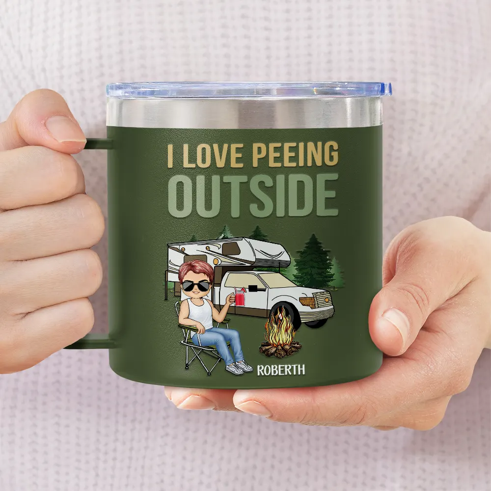 I Love Peeing Outside Camping - Personalized 14oz Stainless Steel Tumbler With Handle - Image 3