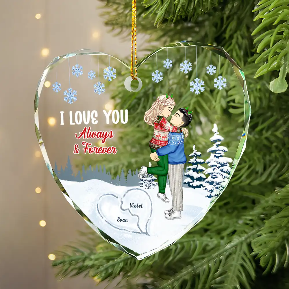 I Love You Always & Forever - Personalized Heart Shaped Glass Ornament - Image 2