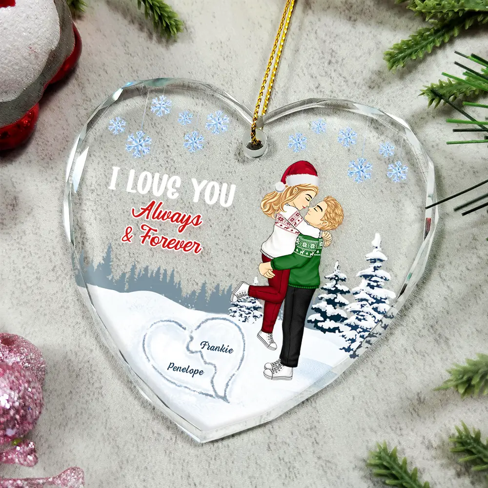 I Love You Always & Forever - Personalized Heart Shaped Glass Ornament - Image 4