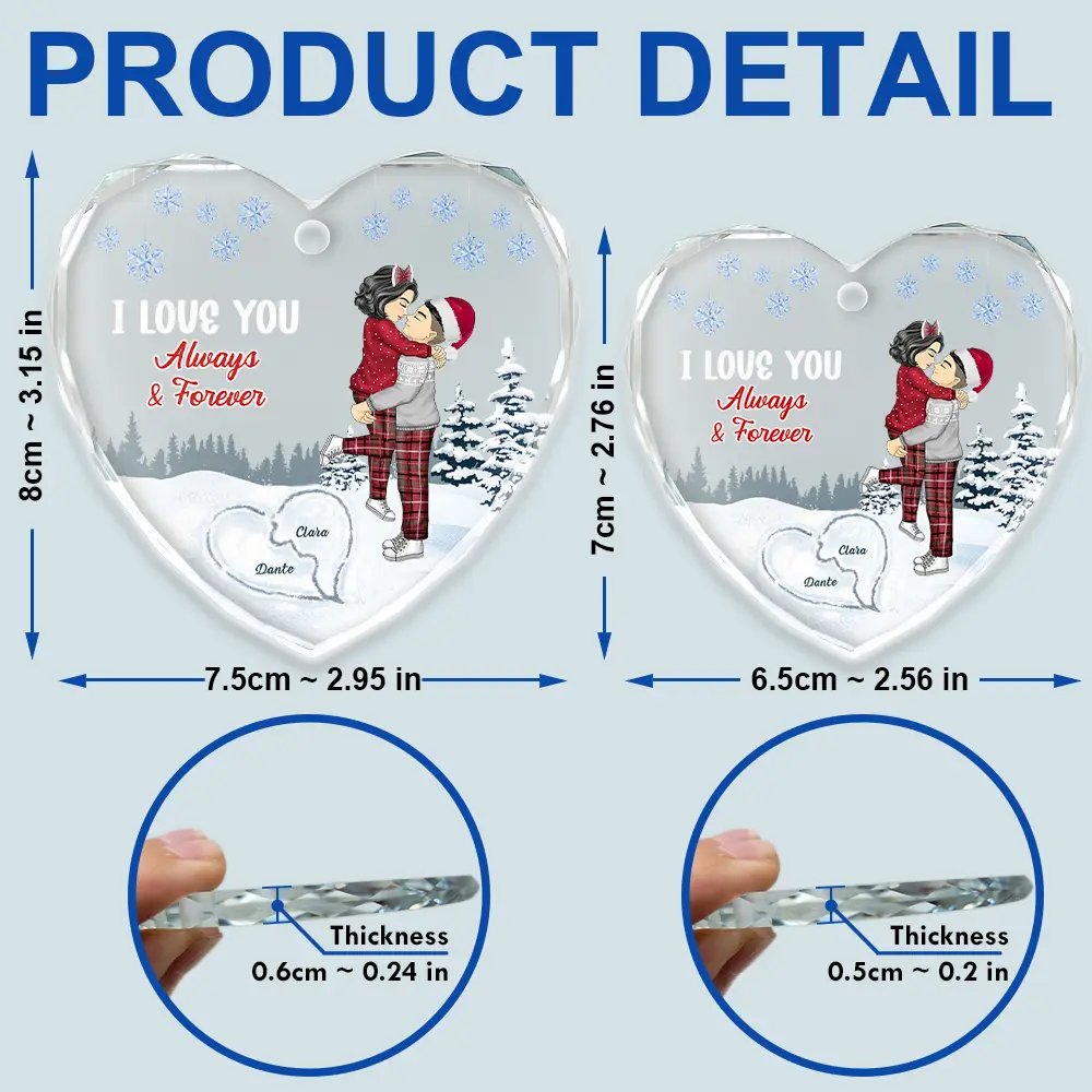 I Love You Always & Forever - Personalized Heart Shaped Glass Ornament - Image 5