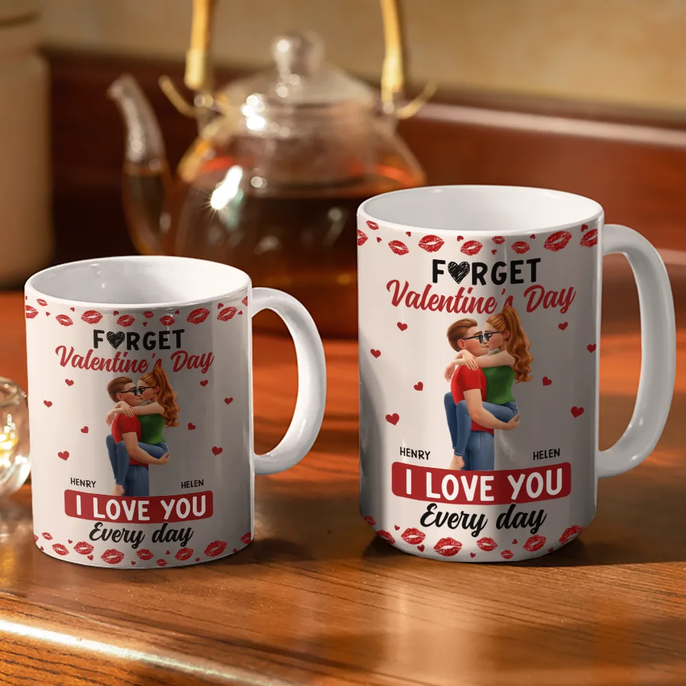 I Love You Every Day Kissing Couple - Personalized White Edge-to-Edge Mug - Image 3