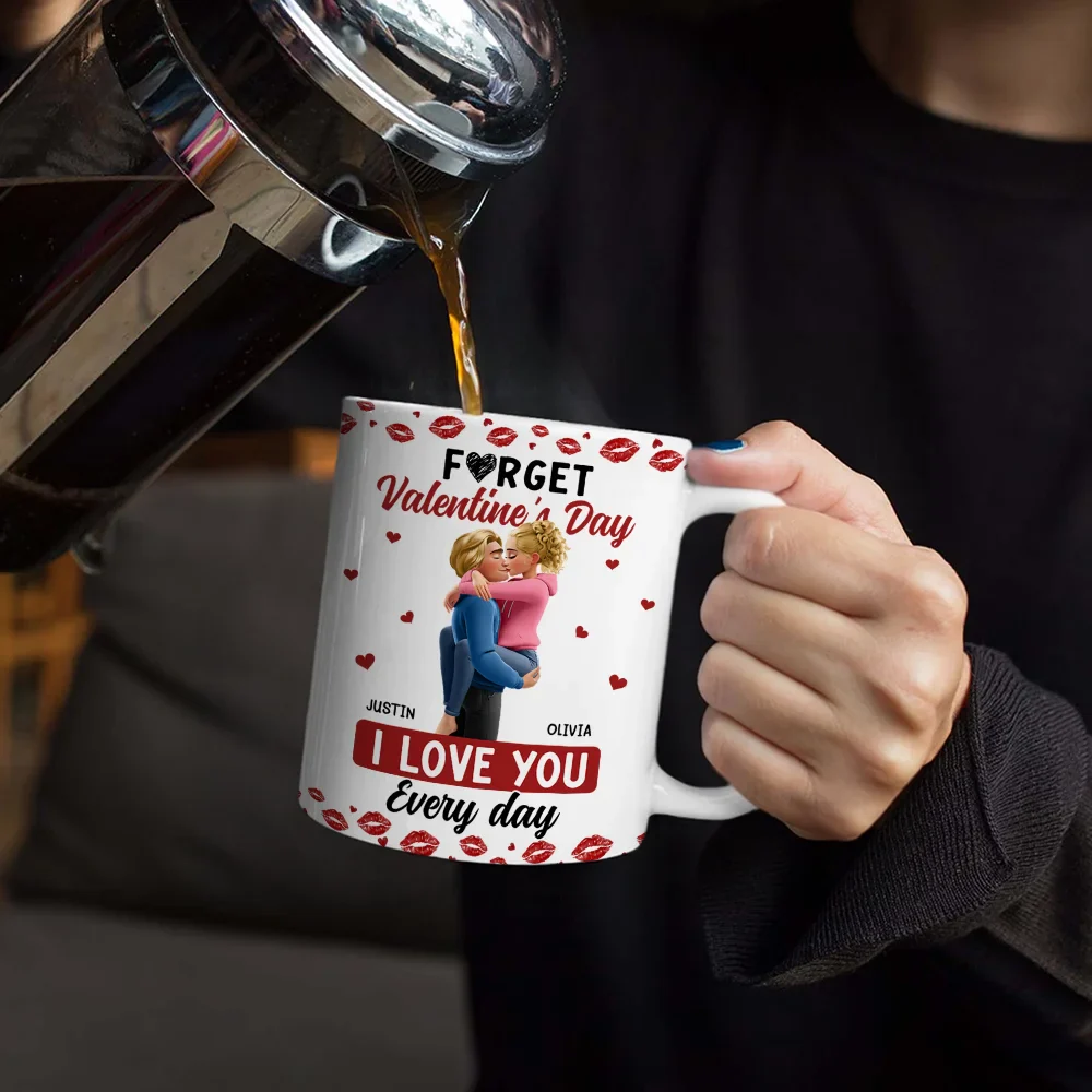 I Love You Every Day Kissing Couple - Personalized White Edge-to-Edge Mug - Image 4