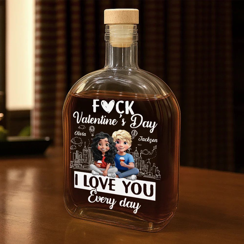 I Love You Everyday 3D Effect Couple - Personalised Whisky Bottle - Image 2