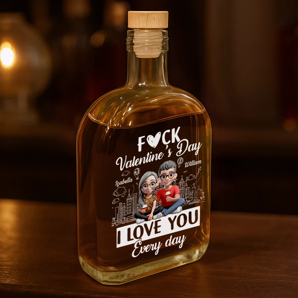 I Love You Everyday 3D Effect Couple - Personalised Whisky Bottle - Image 3