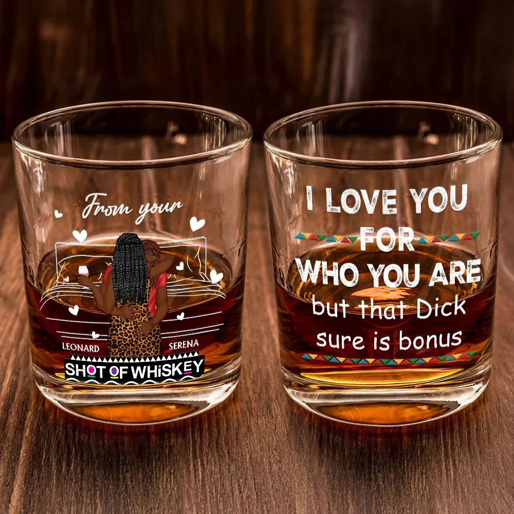I Love You For Who You Are Afro Couples - Personalized Whiskey Glass - Image 2