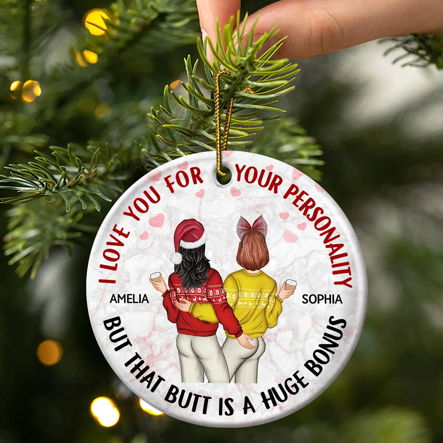I Love You For Your Personality - Anniversary, Christmas Gifts For Couples, Husband, Wife - Personalized Circle Ceramic Ornament - Image 3