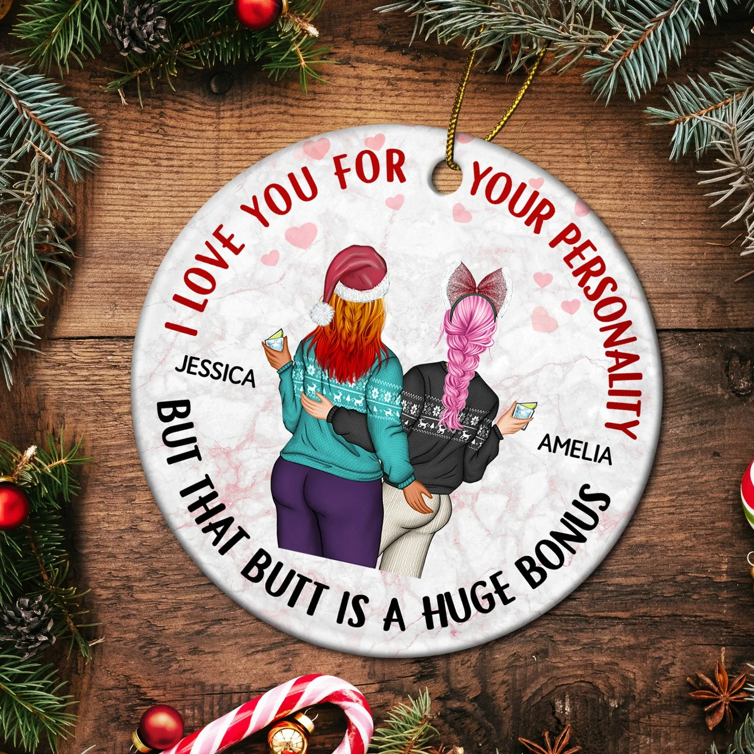 I Love You For Your Personality - Anniversary, Christmas Gifts For Couples, Husband, Wife - Personalized Circle Ceramic Ornament - Image 5