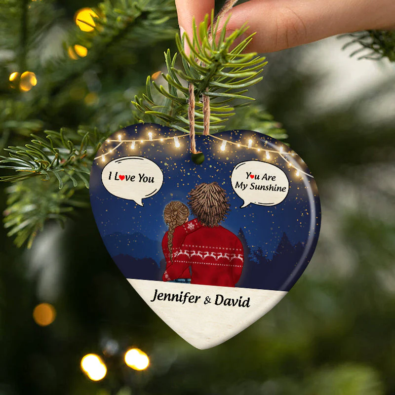 I Love You I'm Yours - Christmas Gift For Couple - Personalized Custom Heart Ceramic Ornament - Image 2