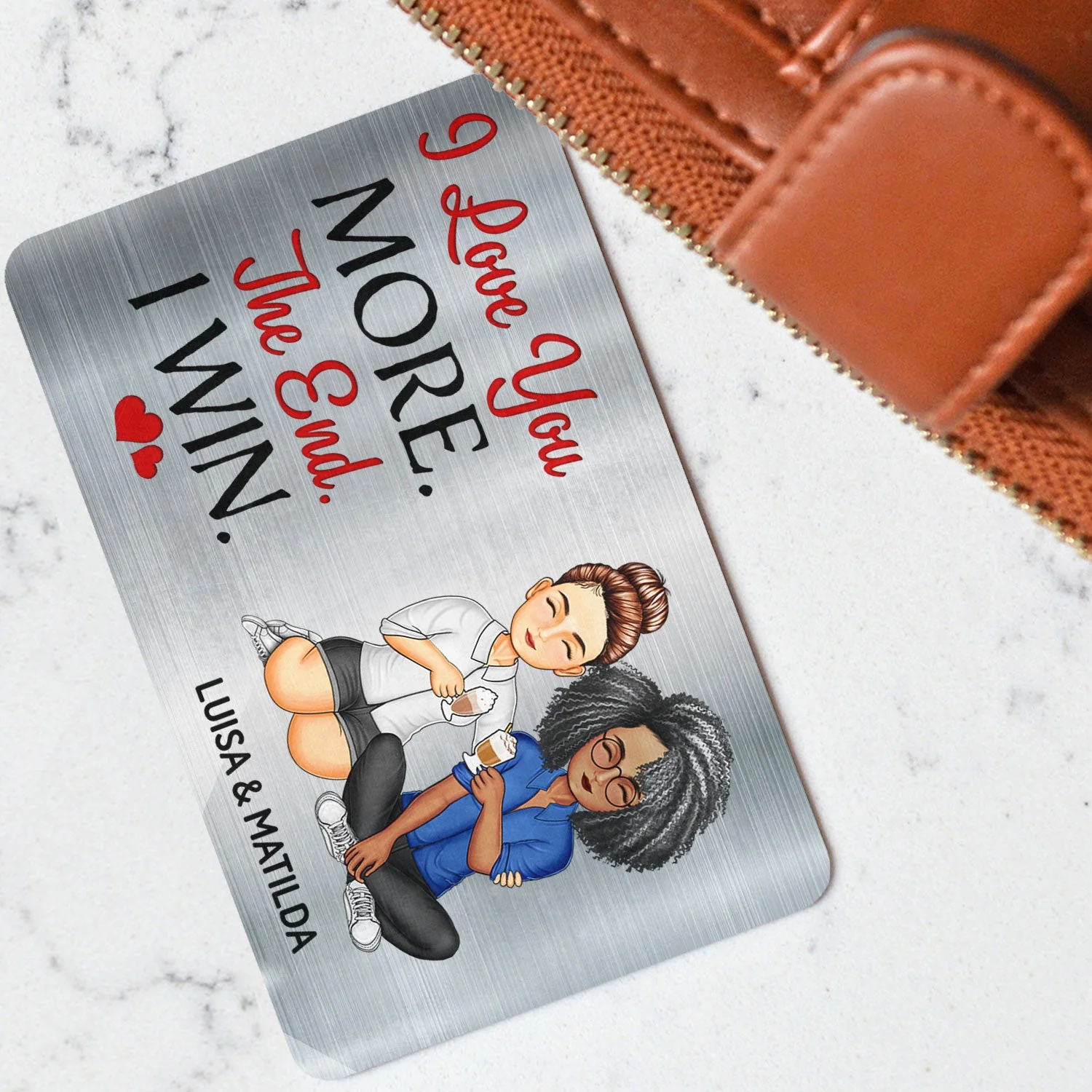 I Love You More - Gift For Couples, Husband, Wife - Personalized Aluminum Wallet Card - Image 3