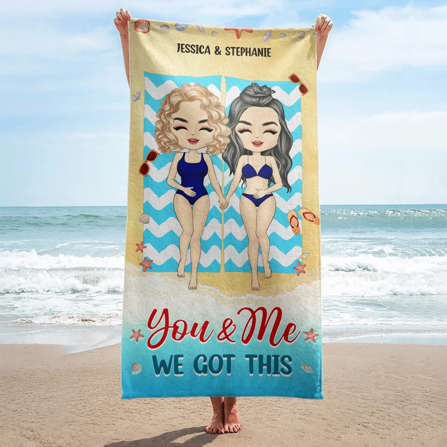 I Love You The Beach And Back - Gift For Couples - Personalized Custom Beach Towel - Image 2