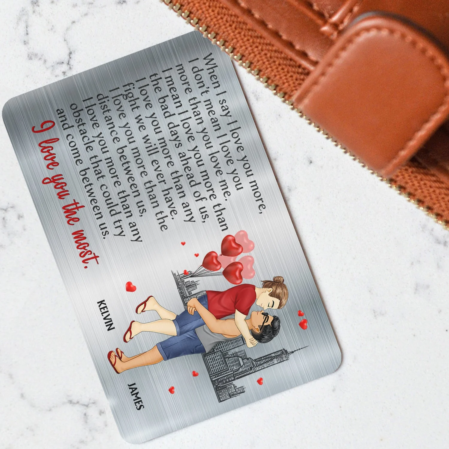 I Love You The Most Cartoon - Gift For Couples, Husband, Wife - Personalized Aluminum Wallet Card - Image 3