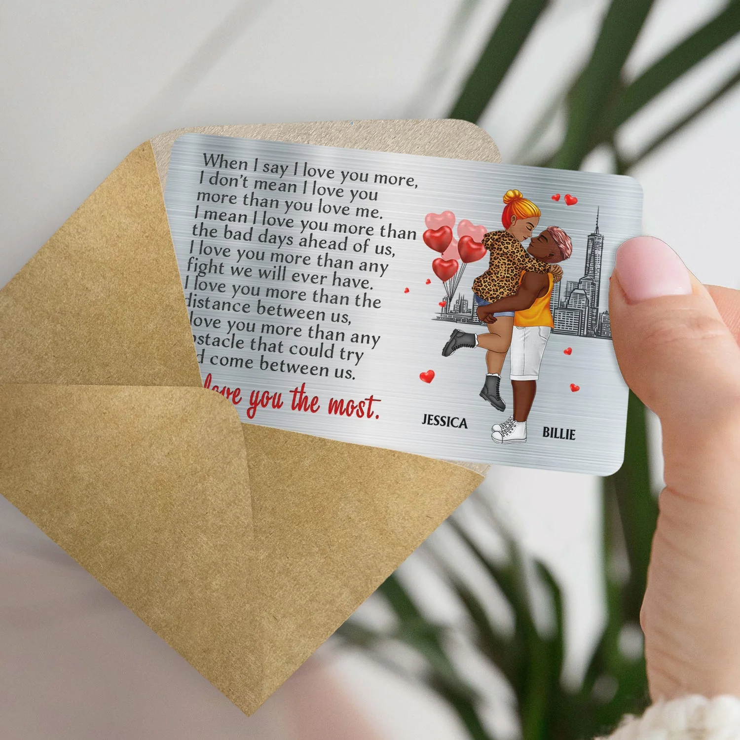 I Love You The Most Cartoon - Gift For Couples, Husband, Wife - Personalized Aluminum Wallet Card - Image 4