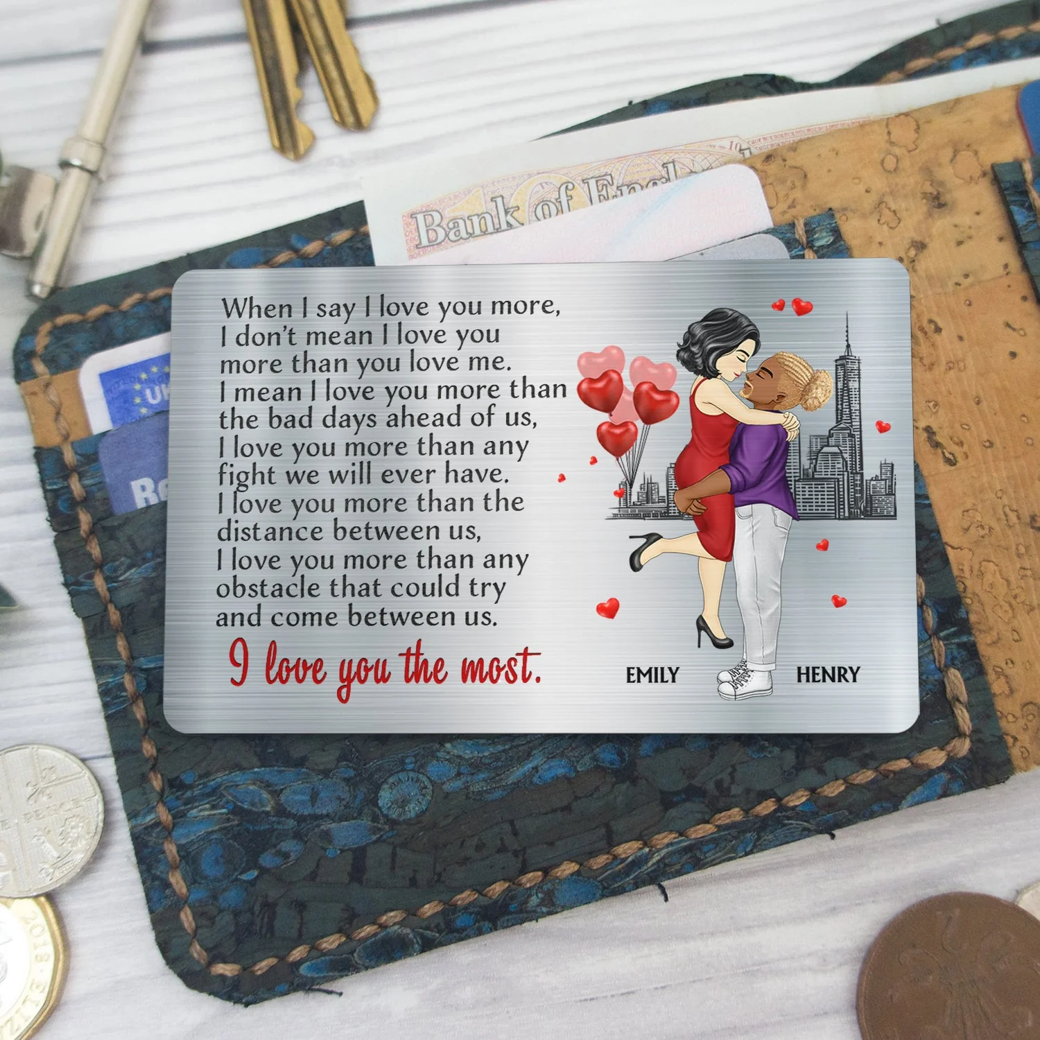 I Love You The Most Cartoon - Gift For Couples, Husband, Wife - Personalized Aluminum Wallet Card - Image 5