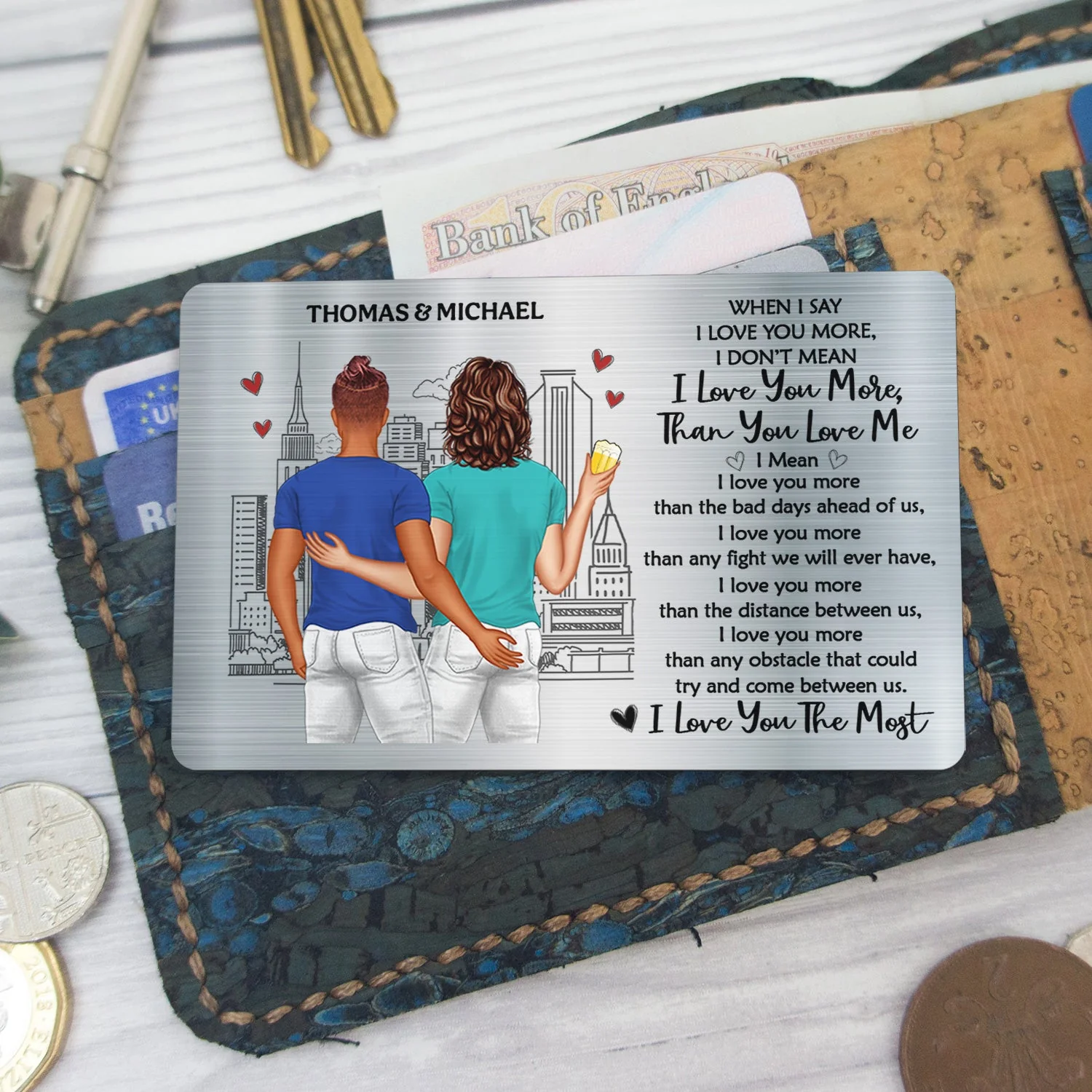 I Love You The Most - Unique Birthday Gifts, Wedding Anniversary, For Him, Husband - Personalized Aluminum Wallet Card - Image 5