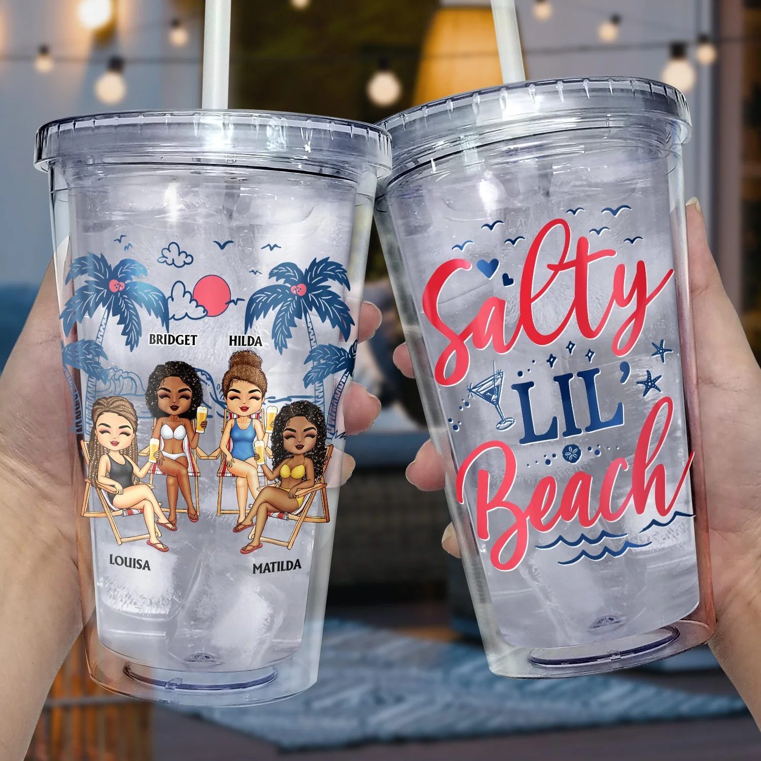 I Love You To The Beach And Back Best Friends - Bestie BFF Gift - Personalized Acrylic Insulated Tumbler With Straw - Image 3