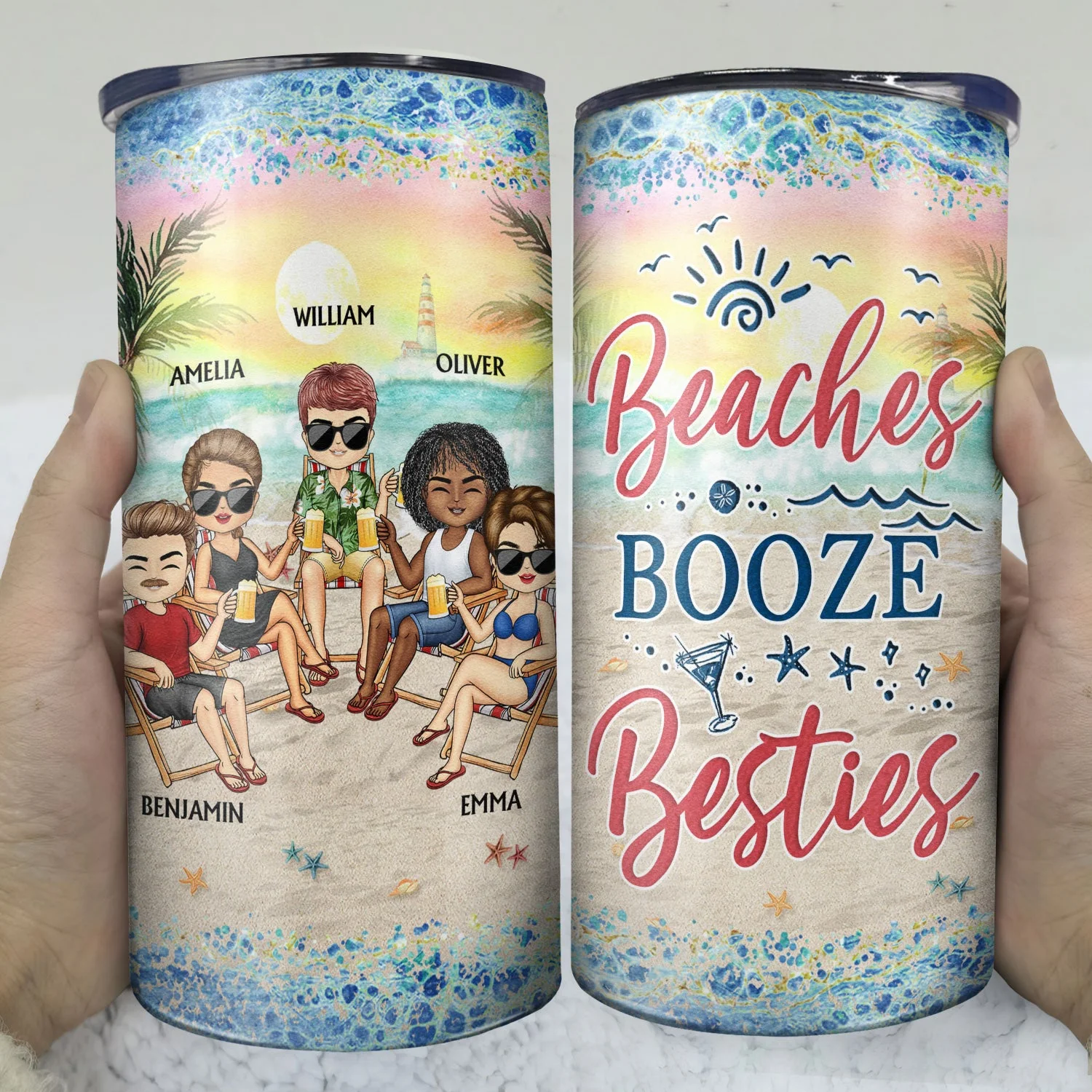 I Love You To The Beach And Back Best Friends - Bestie BFF Gift - Personalized Custom 4 In 1 Can Cooler Tumbler - Image 3
