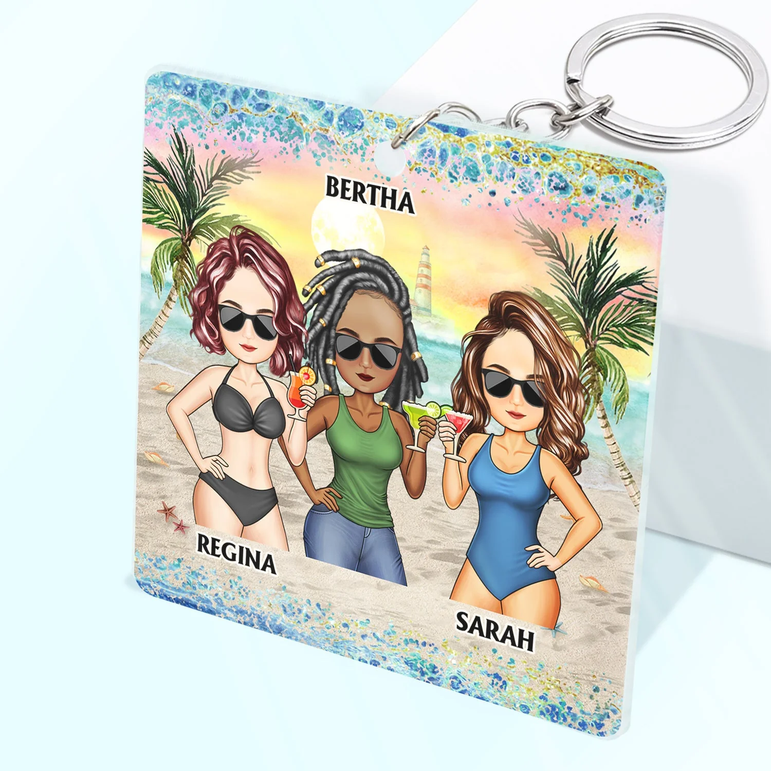 I Love You To The Beach And Back Best Friends - Bestie BFF Gift - Personalized Custom Rectangle Acrylic Keychain - Image 2